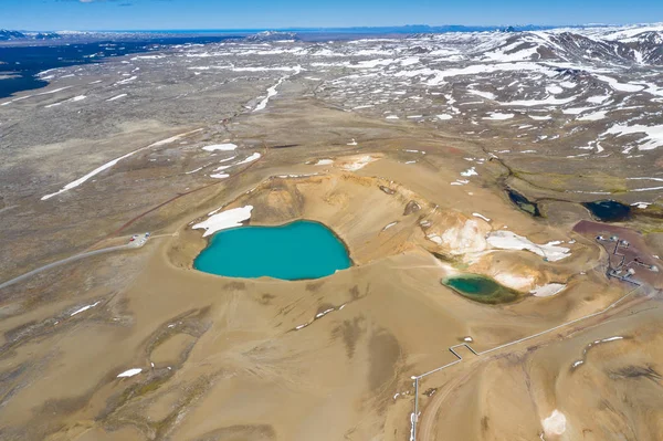 Aerial view of small volcanic Krafla lake with azure water,Icela — Stock Photo, Image