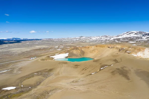 Aerial view of small volcanic Krafla lake with azure water,Icela — Stock Photo, Image