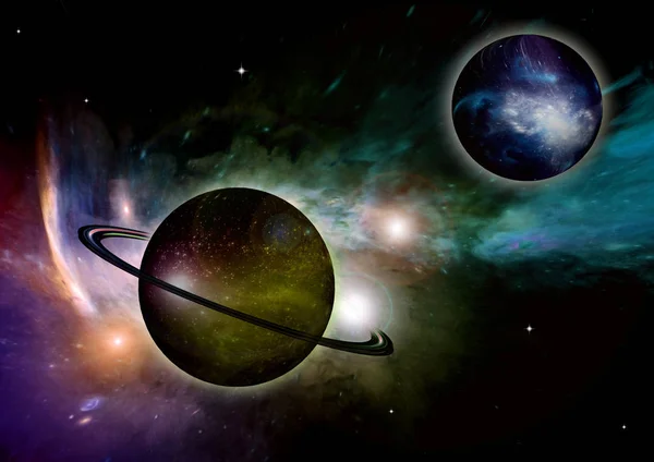 Stars of a planet and galaxy in a free space Elements of this image furnished by NASA