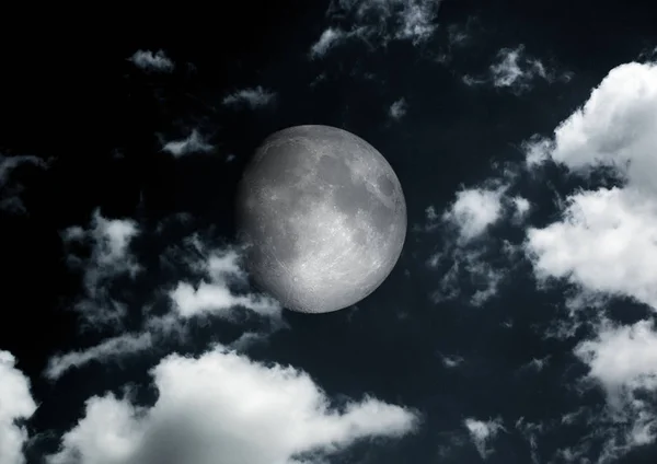 The moon in the night sky in clouds 3D illustration