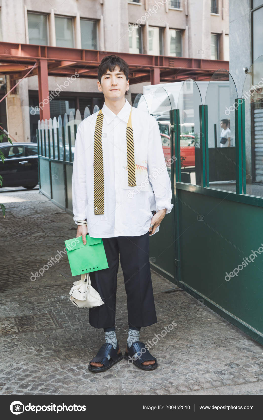Milan Italy June Fashionable Man Poses Marni Fashion Show