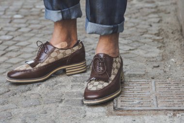 Milan, İtalya - 16 Haziran: Ayrıntı Marni moda gösterisinde Milan üzerinde 16 Haziran 2018 Milan erkekler moda haftasında dışında Ayakkabı.