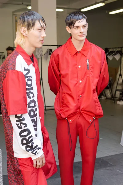 Milan Italy June Beautiful Models Pose Backstage Just M1992 Show — Stock Photo, Image