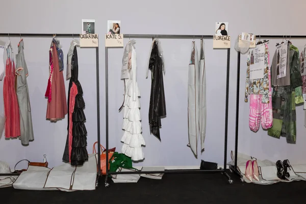 Milan Italy September Clothes Rack Backstage Francesca Liberatore Show Milan — Stock Photo, Image
