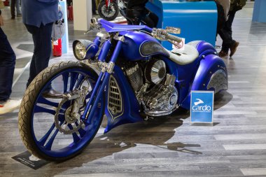 Milan, İtalya - 6 Kasım: Motosiklet Eicma, 6 Kasım 2018 Milan Uluslararası Motosiklet Sergi Merkezi'nde sergilenen.