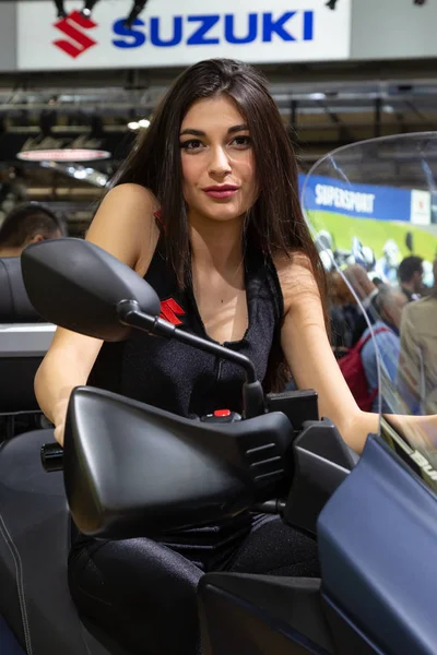 Milan Italie Novembre Beau Modèle Pose Eicma Salon International Moto — Photo