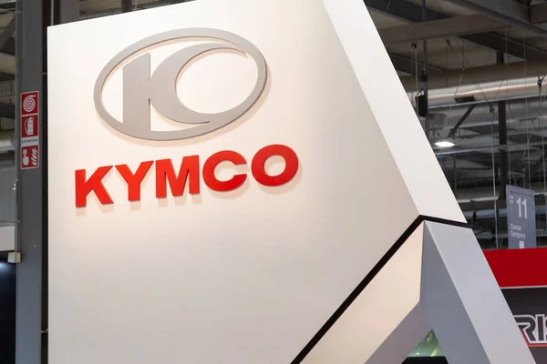 Milão Itália Novembro Detalhe Logotipo Kymco Eicma Exposição Internacional Motocicletas — Fotografia de Stock