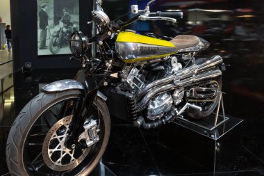 Milan, İtalya - 6 Kasım: Motosiklet Eicma, 6 Kasım 2018 Milan Uluslararası Motosiklet Sergi Merkezi'nde sergilenen.