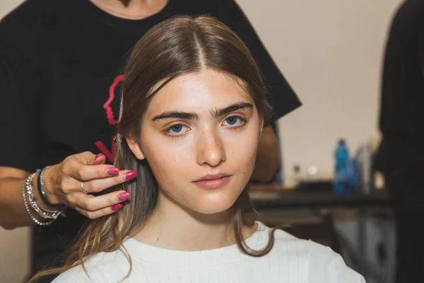 Milan Italy September Gorgeous Model Poses Backstage Just Simona Marziali — Stock Photo, Image