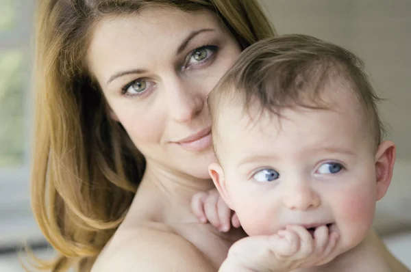 Portrait Mother Holding Baby Boy — Stock Photo, Image