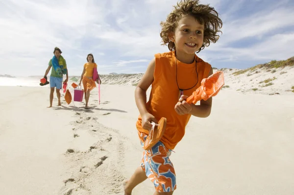 Eltern Und Kleiner Junge Strand Freien — Stockfoto