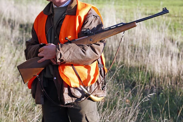 Oddělení Aisne Velká Lovecká Sezóna Podzim Hunter Drží Rukou Pušku — Stock fotografie