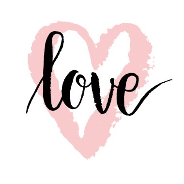 Tebrik kartı, poster mürekkep elle çizilmiş kalp ile seviyorum. Vektör arka plan el yazı ile.