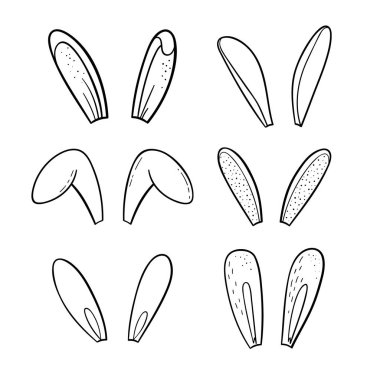 Doodle Paskalya bunny kulaklar ayarlayın. Beyaz arka plan üzerinde izole vektör çizim.