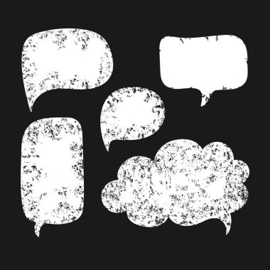 Vektör beyaz konuşma balonları, Etiketler, siyah arka plan üzerine izole şekiller koleksiyonu. Soyut tasarım öğeleri kümesi.