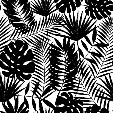 Yaz tropikal palmiye ağacı Dikişsiz desen bırakır. Vektör grunge tasarım kartlarının, duvar kağıtları, arka planlar ve doğal ürün.