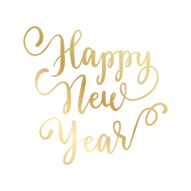 Beyaz arka planda izole edilmiş el yazısı mutlu yıllar. Vektör tatil illüstrasyon elemanı. Golden Eve yazı metni