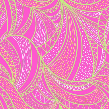 Vektör doodle dalgalar üzerinde pembe bir arka plan ile seamless modeli. Sevgililer günü Soyut doku.