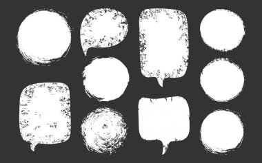 Vektör beyaz konuşma balonları, Etiketler, siyah arka plan üzerine izole şekiller koleksiyonu. Soyut tasarım öğeleri kümesi.