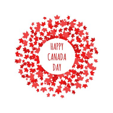 Mutlu Kanada günü etiketi, logo, afiş, kart, clipart kırmızı akçaağaç yaprakları ile.