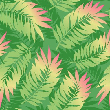 Yaz tropikal degrade palmiye ağacı Dikişsiz desen bırakır. Vektör grunge tasarım kartlarının, duvar kağıtları, arka planlar ve doğal ürün.