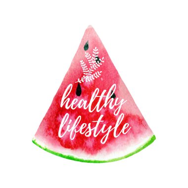 Sağlıklı yaşam fitness poster olarak yazdırma. Suluboya karpuz soyut boya doku vektör tipografik arka plan el ile çizilmiş. 