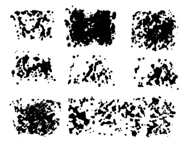 El Soyut siyah boya fırça darbeleri çekilmiş. Vektör şekilleri beyaz arka plan üzerinde izole topluluğu ayarlayın. Yuvarlak, oval, elips, piramit, daire, dikdörtgen elemanları tasarımı için.