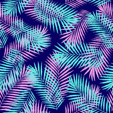 Yaz renkli tropikal palmiye ağacı Dikişsiz desen bırakır. Vektör grunge tasarım kartlarının, web, arka planlar ve doğal ürün