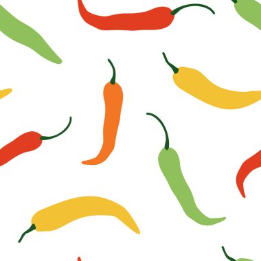 Vektör biber, jalapeno, acı acı biber arka plan. Meksika egzotik baharatlı seamless modeli. El çizimi gıda illüstrasyon, şal, kumaş, tekstil