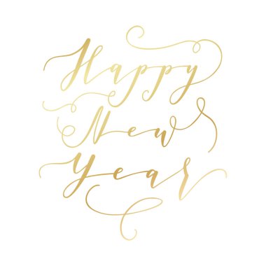 Beyaz arka plan üzerinde izole hat yazı değil yeni yıl el. Vektör tatil illüstrasyon öğesi. Altın Havva yazıt metin