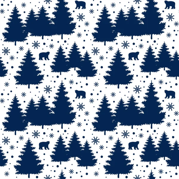 Χειμερινές Διακοπές Χωρίς Ραφή Πρότυπο Αρκούδες Χριστουγεννιάτικα Δέντρα Νιφάδες Χιονιού — Διανυσματικό Αρχείο