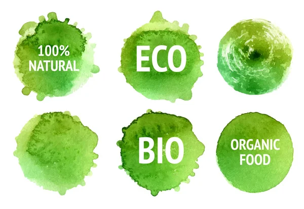 Vektor Natürliche Biologische Lebensmittel Bio Öko Etiketten Und Formen Auf — Stockvektor
