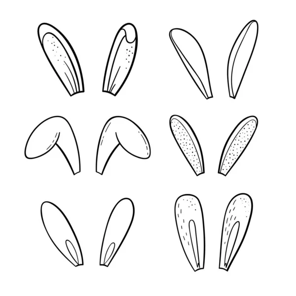 Doodle Easter Bunny Ears Set Vector Illustration Isolated White Background — Stock Vector