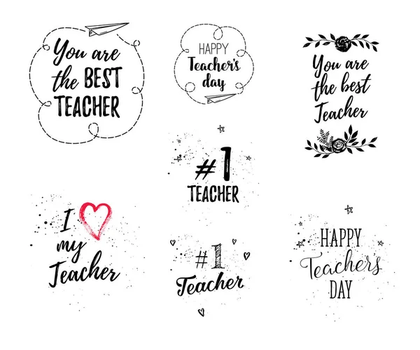 Happy Teacher Day Labels Greeting Cards Posters Set Vector Quote — Stock Vector