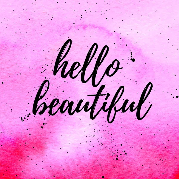 Bonjour Belle Carte Vœux Affiche Vector Hand Lettering Quote Pink — Image vectorielle