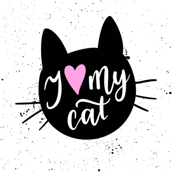 Love Cat Fashion Graphic Print Greeting Card Vector Hand Lettering — Stock Vector