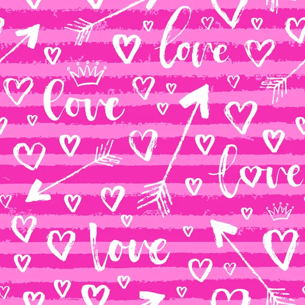Вектор Моди Безшовні Візерунок Серця Днем Святого Валентина Doodle Стиль — стоковий вектор