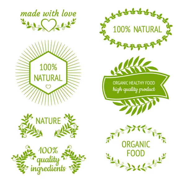 Vektor Grün 100 Natürliche Biologische Gesunde Lebensmittel Hochwertige Zutatenetiketten Form — Stockvektor