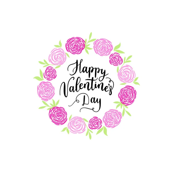 Feliz Dia Dos Namorados Cartão Saudação Cartaz Com Borda Flores — Vetor de Stock