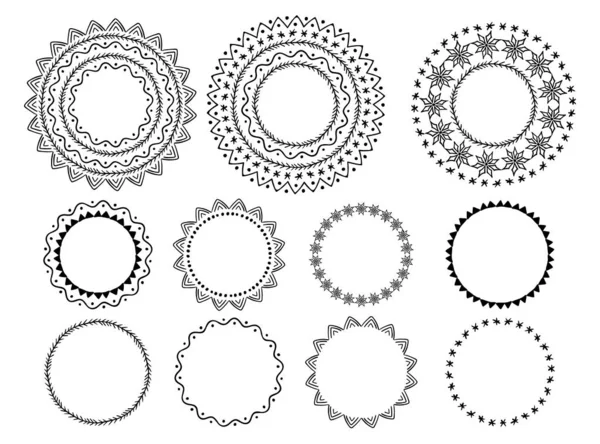 Set Brosses Ornementales Couronne Vectorielle Cercle Rond Guirlande Éléments Étiquette — Image vectorielle