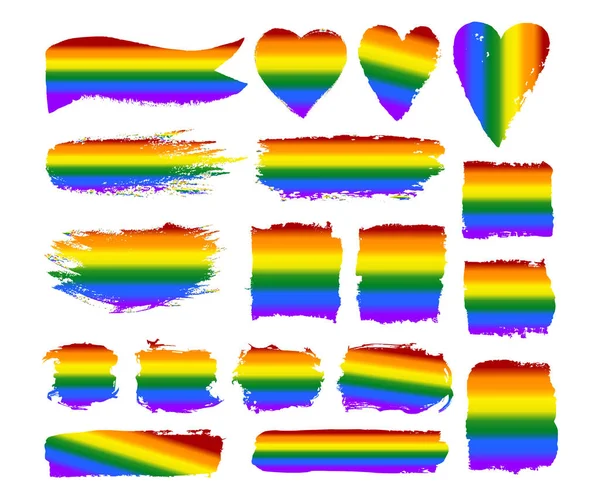ゲイプライド デザイン要素をベクトル フラグ ハート リボン 塗抹標本 Lgbt ゲイやレズビアンの自尊心の記号 アイコン 手描きペイント — ストックベクタ