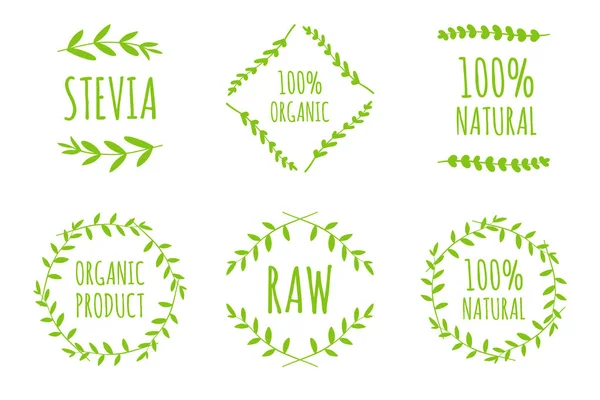 Vektor Stevia 100 Natürlich Roh Bio Produktetiketten Aufkleber Etiketten Und — Stockvektor