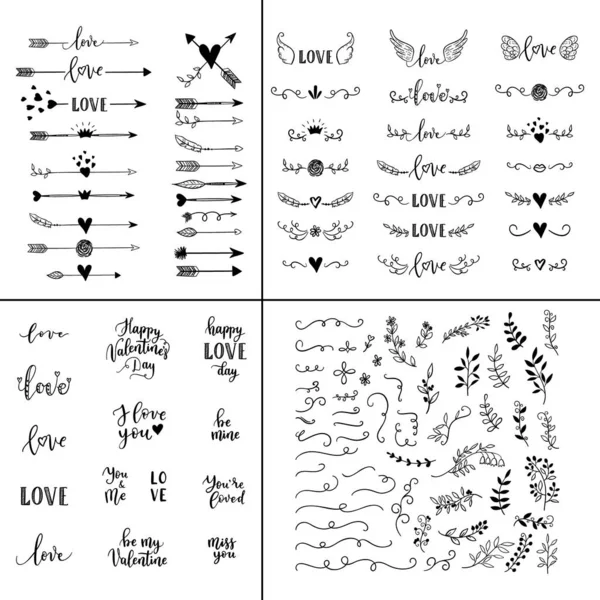 Ensemble Amour Lettrage Vectoriel Main Superpositions Phrases Pour Cartes Vœux — Image vectorielle