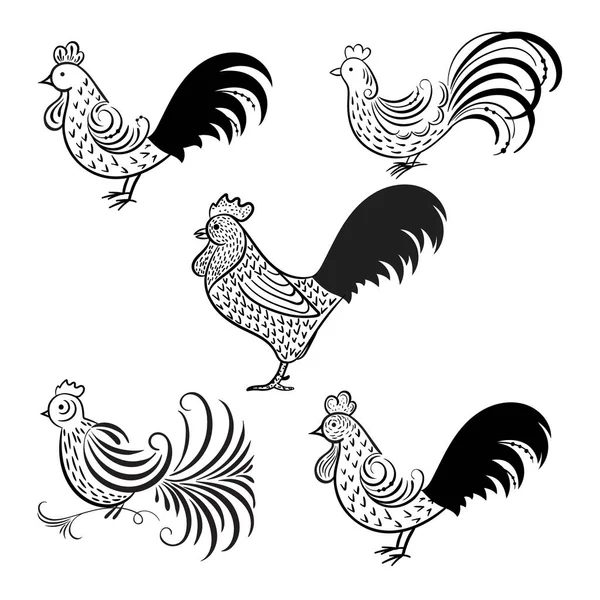 Coq Symbole 2017 Sur Calendrier Chinois Illustration Vectorielle Silhouette Bite — Image vectorielle