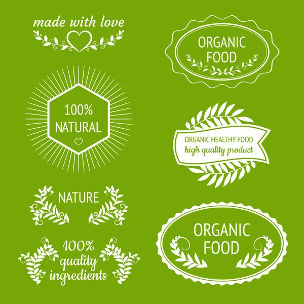 Vektor Natürliche Organische Bio Gesunde Lebensmittel Hochwertige Inhaltsstoffe Etiketten Und — Stockvektor