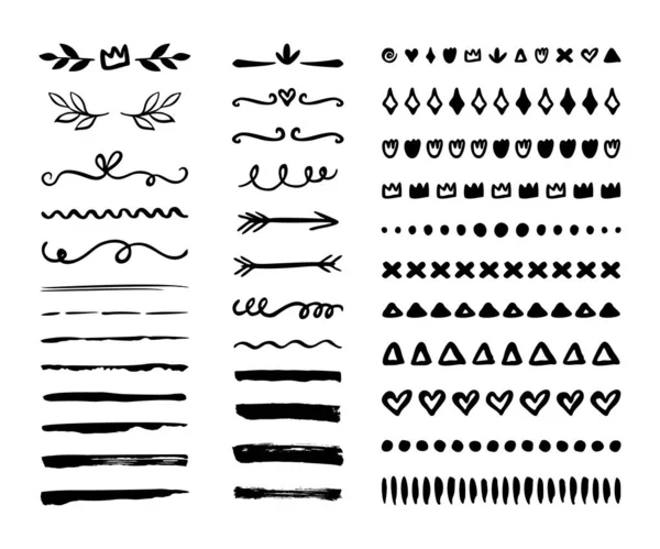 Los Bordes Dibujados Mano Corchetes Remolinos Divisores Establecidos Elementos Cepillo — Vector de stock