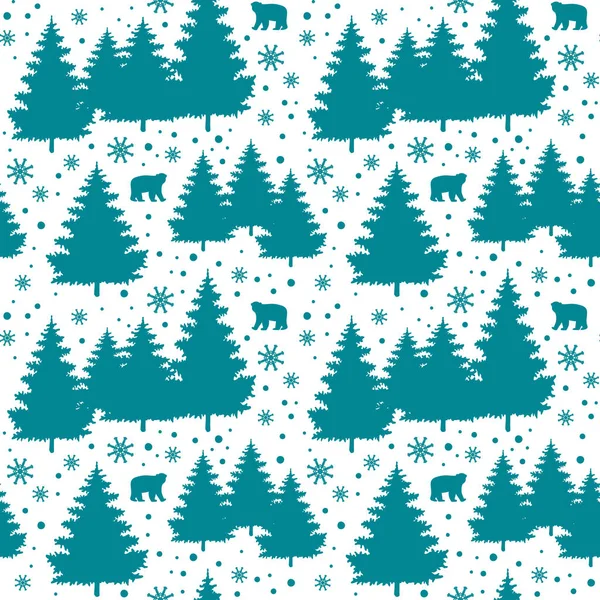 Χειμερινές Διακοπές Χωρίς Ραφή Πρότυπο Αρκούδες Χριστουγεννιάτικα Δέντρα Νιφάδες Χιονιού — Διανυσματικό Αρχείο