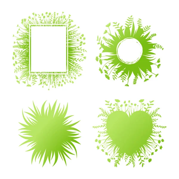 Hierba Verde Vectorial Natural Orgánico Bio Etiqueta Ecológica Forma Sobre — Vector de stock