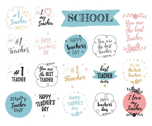 Glückliche Lehrertagsetiketten Grußkarten Poster Set Vektorzitat Ich Liebe Meinen Lehrer — Stockvektor