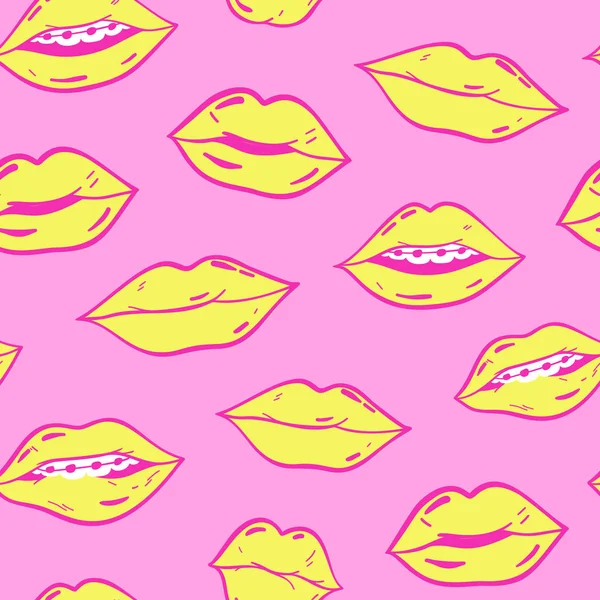 Belleza Maquillaje Moda Cosmética Patrón Sin Costuras Parches Labios Garabato — Vector de stock